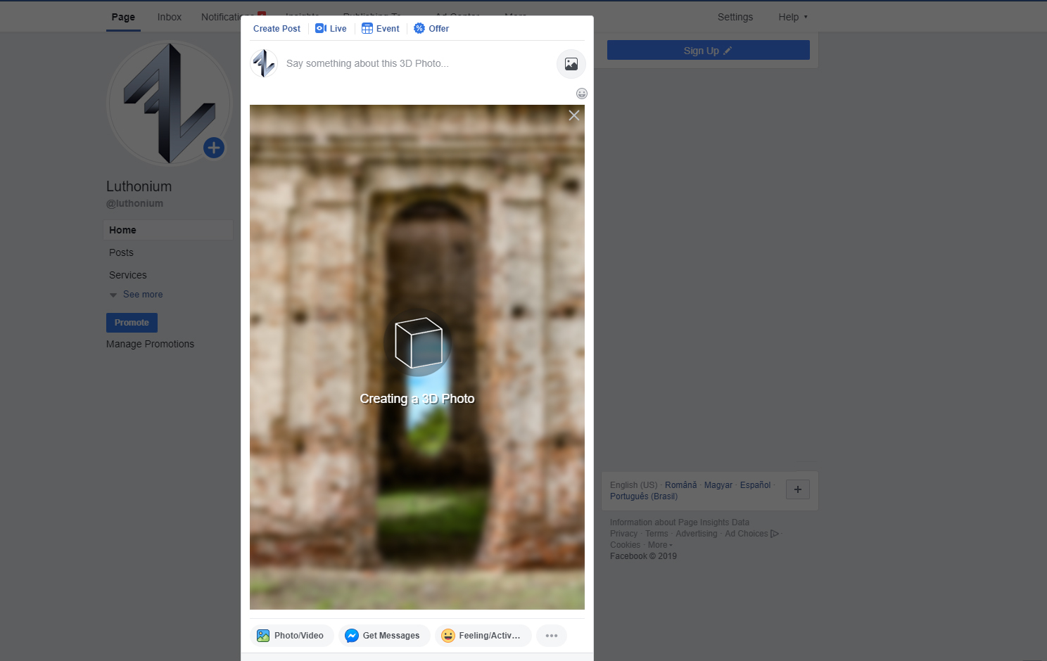 Create 3D posts and 3D photo for Facebook